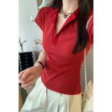 特价批发甜辣性感翻领正肩短袖T恤女气质夏季新款漂亮别致单穿上