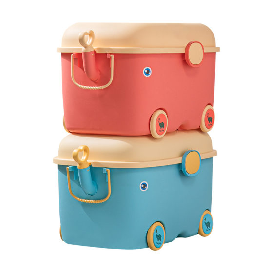 Children's Toy Storage Box Baby Clothes Building Block Finishing Box with Pulley Cute Cartoon Snack Large Storage Box