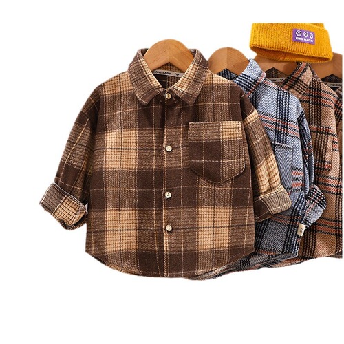 Seasonal Children's Casual Plaid Shirt for Boys and Girls, Long-Sleeved Outer Jacket for Toddlers and Young Children