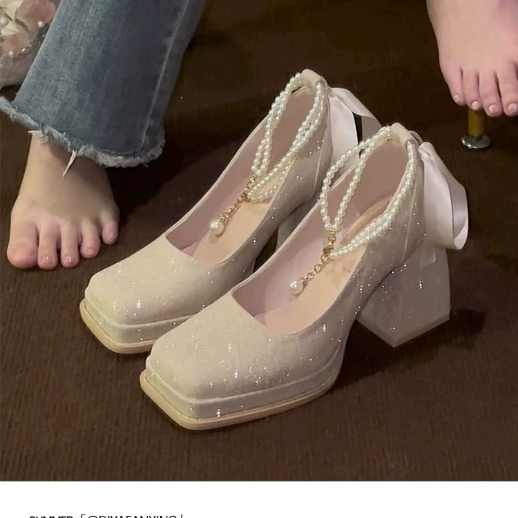 Французские массивные туфли на высоком каблуке с изысканным принцессным шиком, удобные туфли Мэри Джейн для невест и подружек невесты.