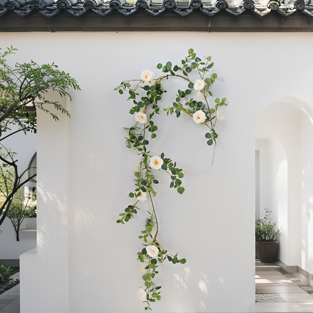 Amazon eucalipto rosa vid boda decoración del hogar peonía artificial camelia dinero hoja simulación vid