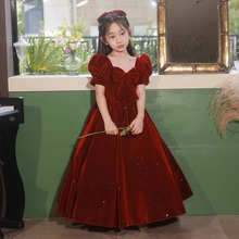 儿童礼服女童高端红色公主裙秋季花童婚礼小女孩主持人钢琴演出服