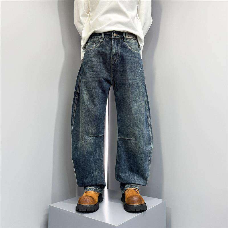 Men's Retro Patchwork Jeans Spring Autumn New American Style Versatile Cool Washed Gradient Straight Leg Curved Fit Denim_mkmklike.com