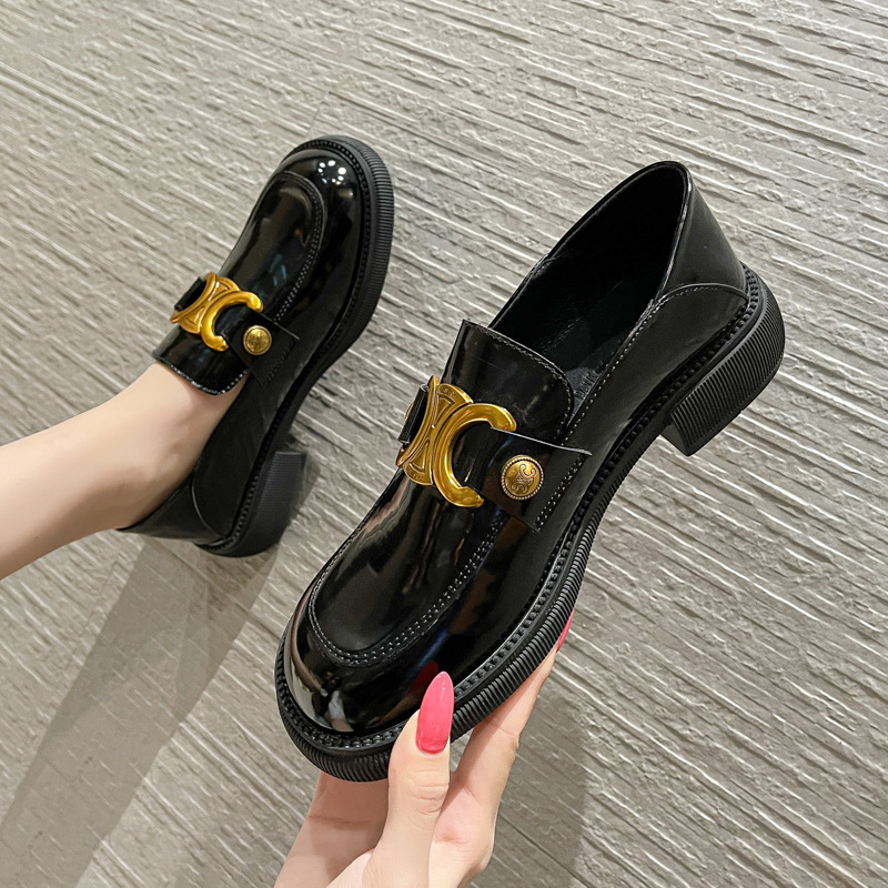 Nuevos Mocasines Retro Británicos de Primavera 2024 para Mujer, Zapatos de Cuero con Tacón Grueso y Punta Redonda, Zapatos de Una Sola Pieza para Mujer 3093-2, Versátiles