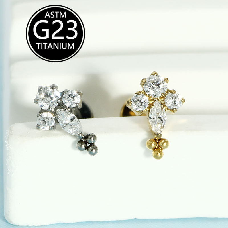 G23 Titanium Zircon Simple Versatile Ear Bone Stud Cross Lip Stud Body Piercing Jewelry detail image 5
