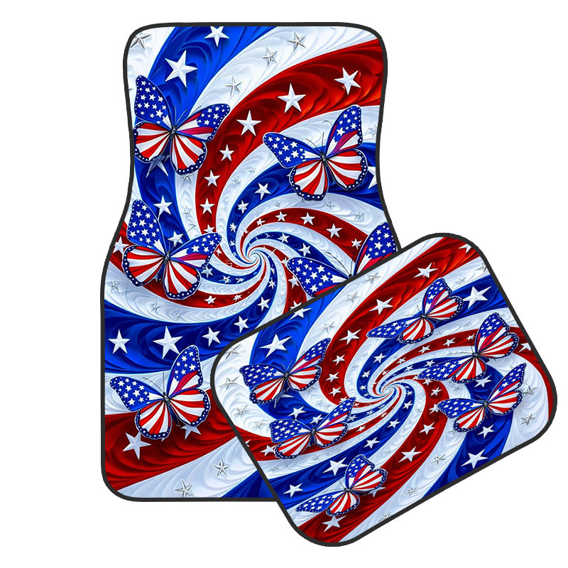 Cross-Border Best-Selling American-Style Car Crystal Velvet Floor Mats, Stain-Resistant, Easy to Care For, Not Easily Deformed, Independence Day Four-Piece Set of Floor Mats