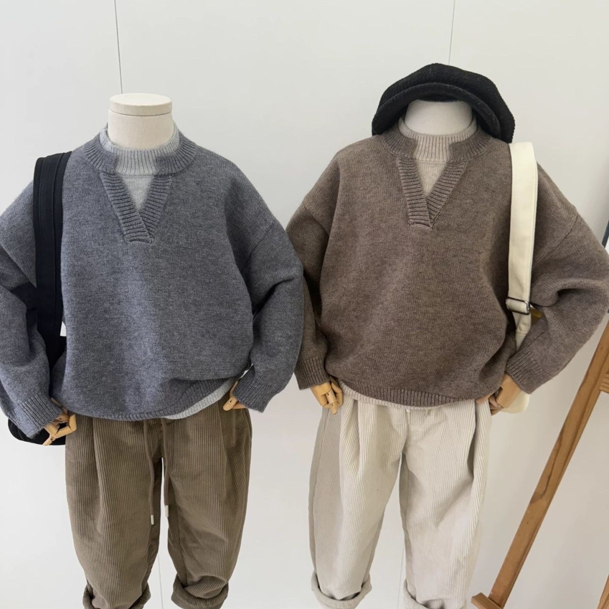 简约软糯儿童毛衣男童2026新款针织衫秋季假两件女孩男孩上衣