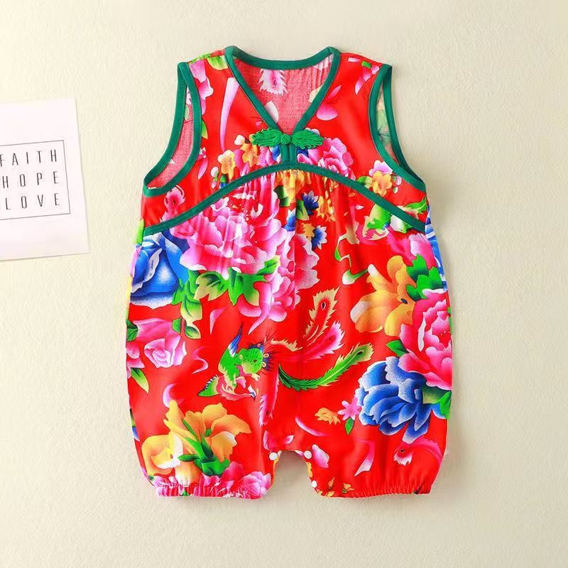 Large Floral Wide-Shoulder Summer Romper Versatile Stylish Cute Baby Outing Outfit Super Adorable Dopamine Fashion Baby Wear
