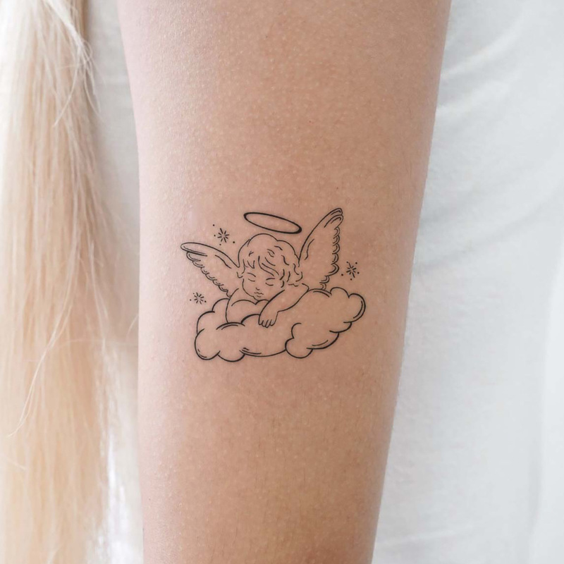 New Cross-Border Tattoo Stickers Niche Ins Style Sleeping Angel Tattoo Stickers Disposable Temporary Tattoo Stickers