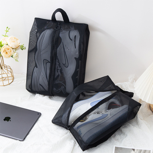 Mesh shoe bag with zipper, shoe storage bag for business trips and travel, portable shoe bag, dustproof and breathable, hand-held