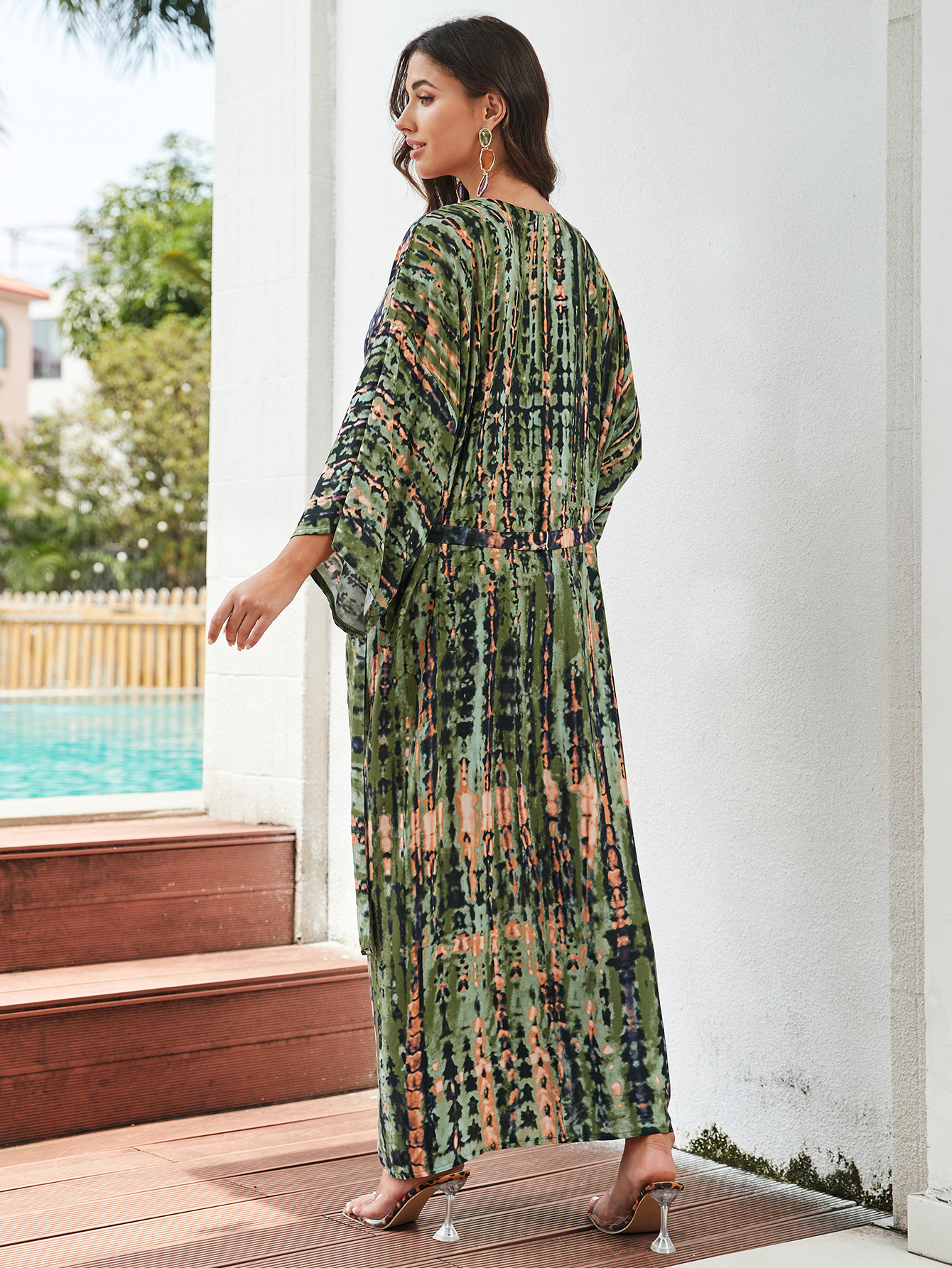 European And American Rayon Water Print Beach Cover up Sexy Loose Cardigan Swimsuit Bikini for Women_ecoleips.com