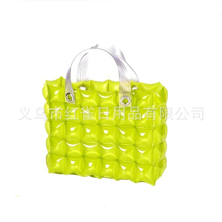 厂家直销女士个性pvc沙滩包包 充气PVC单肩糖果色方块格子包