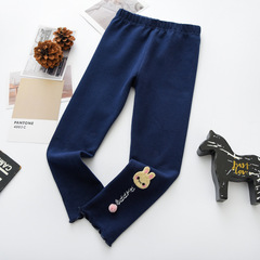 寶寶打底褲春季新款95棉彈力不起球不掉色木耳邊字母小兔子女童褲