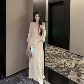 慵懒天丝亚麻蝙蝠袖针织衫女夏季穿搭松弛感宽松防晒罩衫半袖上衣
