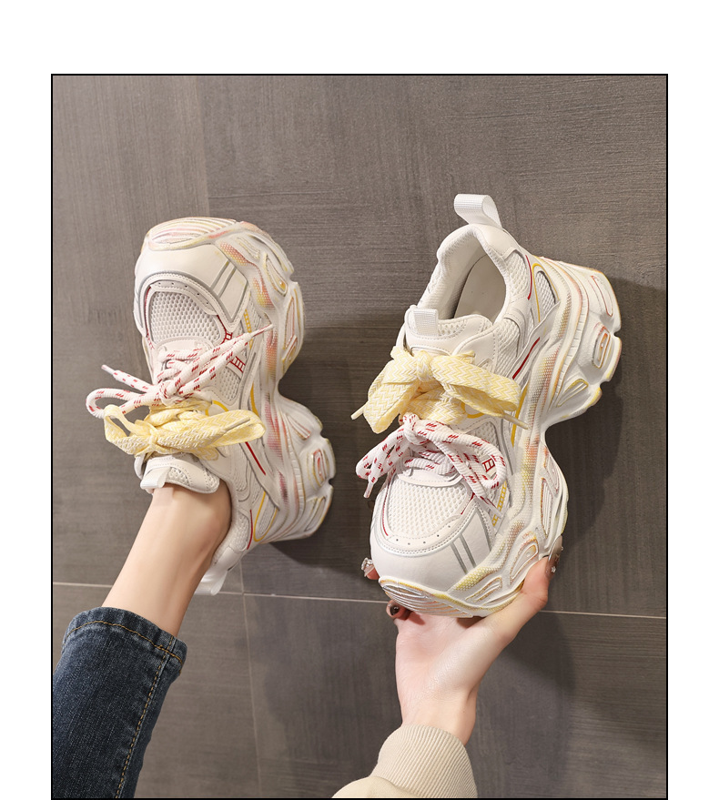 Giày thể thao nữ đế dày lưới thoáng khí phong cách dad sneaker — Trắng vàng chi tiết 14