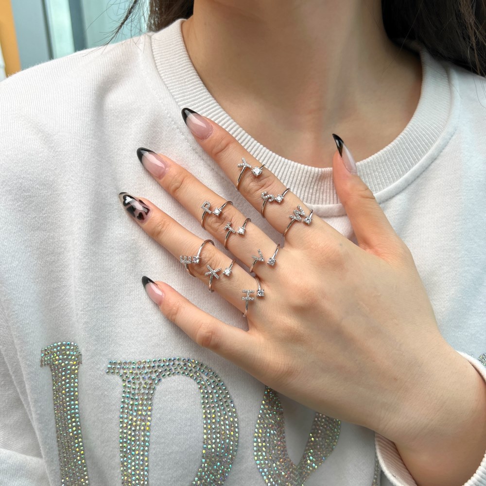 Fashion Letter Sterling Silver Plating Inlay Zircon Open Ring 1 Piece