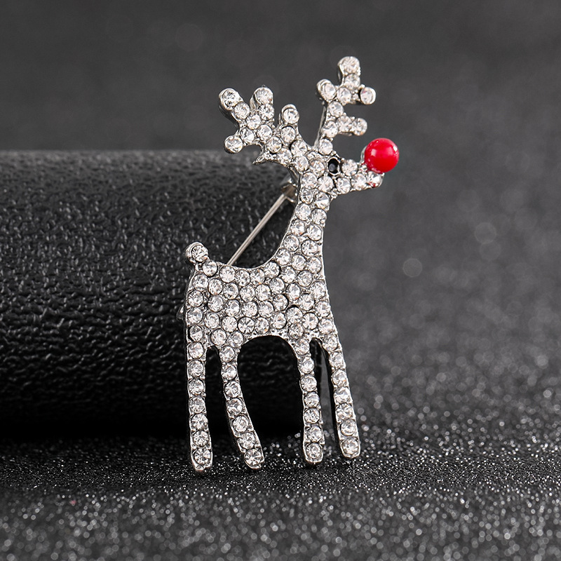 Europese en Amerikaanse grensoverschrijdende populaire kerstbroche met rendiermotief en ingelegde diamanten, schattige speld, op voorraad._voghion.com