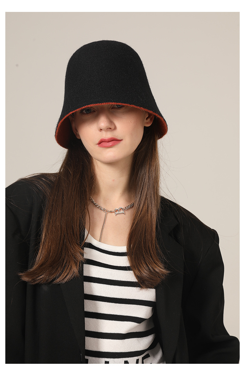 Gorro bucket de punto para mujer otoño invierno estilo coreano_voghion.com