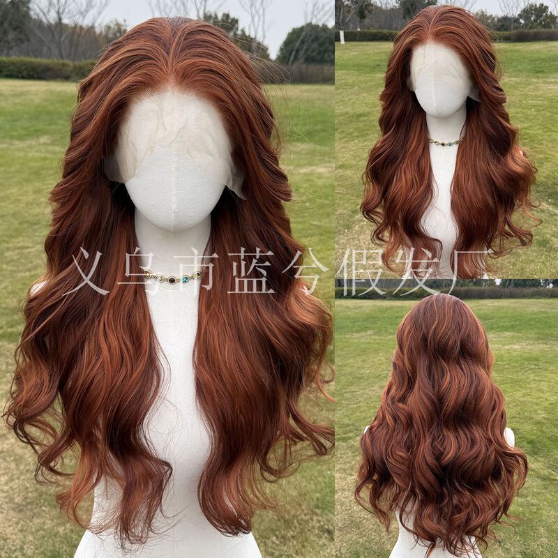 Cross-border e-commerce Europe and the United States 13*4 front lace orange highlights wave wig TikTok Amazon hot sale
