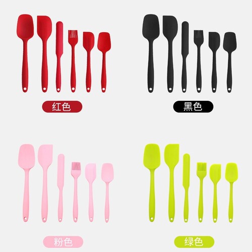 Cross-border integrated silicone kitchenware 6-piece set barbecue oil brush large scraper cream spatula cake baking tools