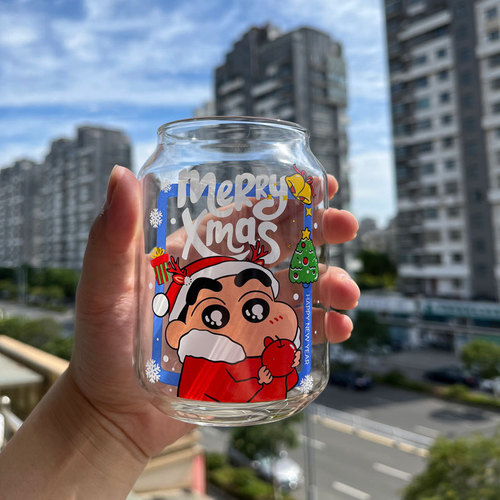 Christmas Water Cup Transparent Glass Cup Couple Cup Student Water Cup Straw Cup Home Milk Cup Christmas Gift