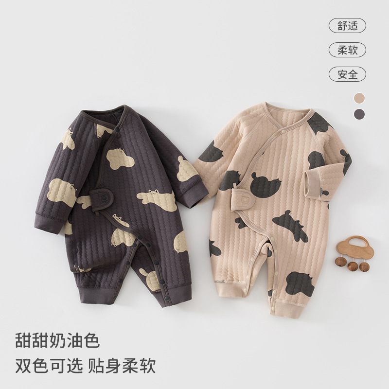 新生婴儿保暖蝴蝶衣秋冬季男女宝宝夹棉三层保暖哈衣薄棉和尚服