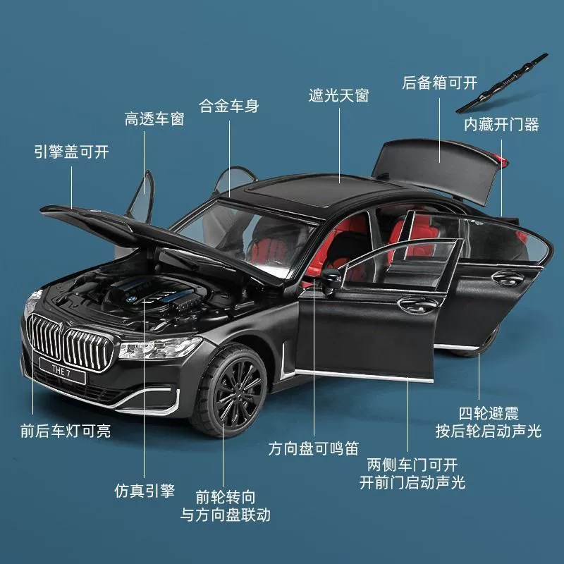 BMW, большая металлическая реалистичная модель автомобиля, игрушечная машинка со светомузыкой для мальчиков, масштаб 1:24