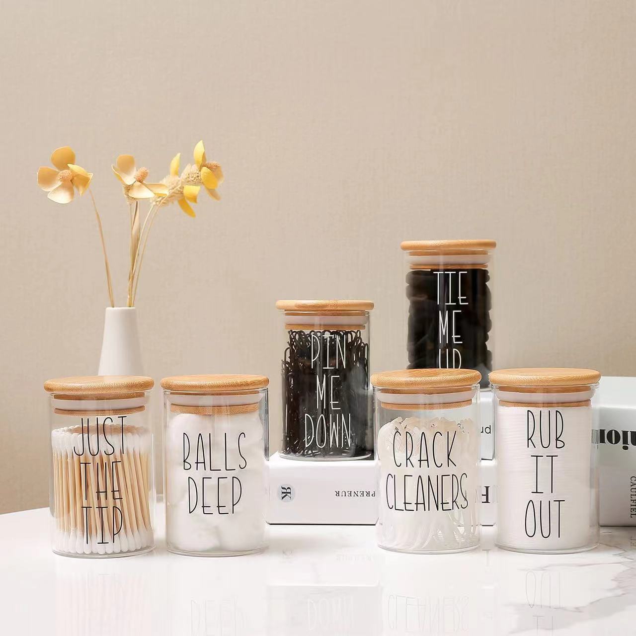 厂家供应玻璃直筒瓶 棉签罐牙线化妆棉分装瓶储物瓶浴室棉签罐