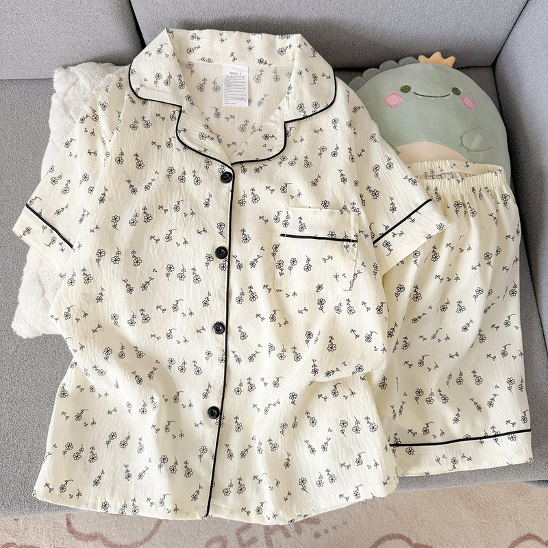 Wholesale Factory Summer Short-Sleeve Cloud Cotton Pajamas for Women, Comfortable Internet Celebrity Hot-Selling Shorts, Can Be Worn Outside, Home Wear Set