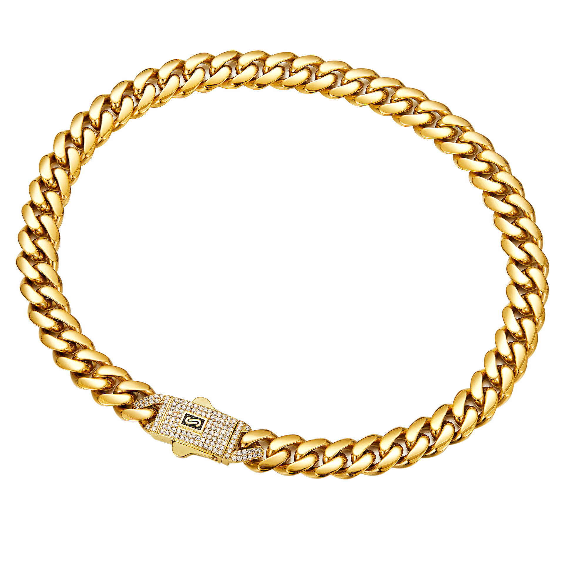 304 Stainless Steel Material Hip-Hop Classic Style Solid Color 304 Stainless Steel Polishing Plating Inlay Zircon 18K Gold Plated Men's Necklace Men Chain Necklaces