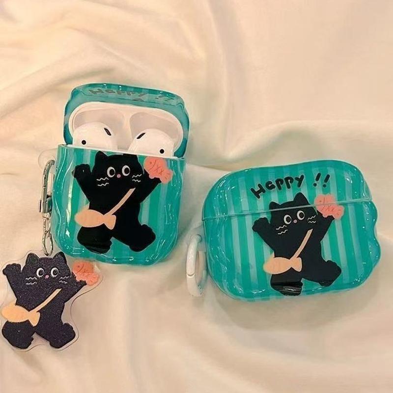Pequeño pez gato negro para airpods 4 generación estuche de protección bluetooth airpodspro3 auriculares huaqiangbei 5 generación image 3