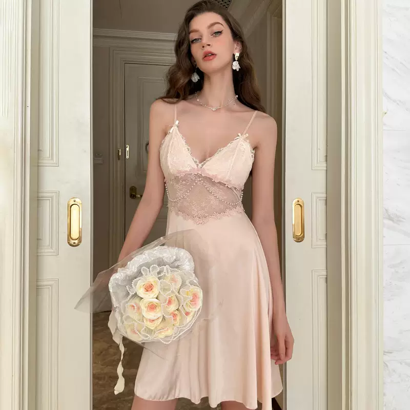 Sexy пижама, кружевное прозрачное нижнее белье, топ с чашками, Slip-dress