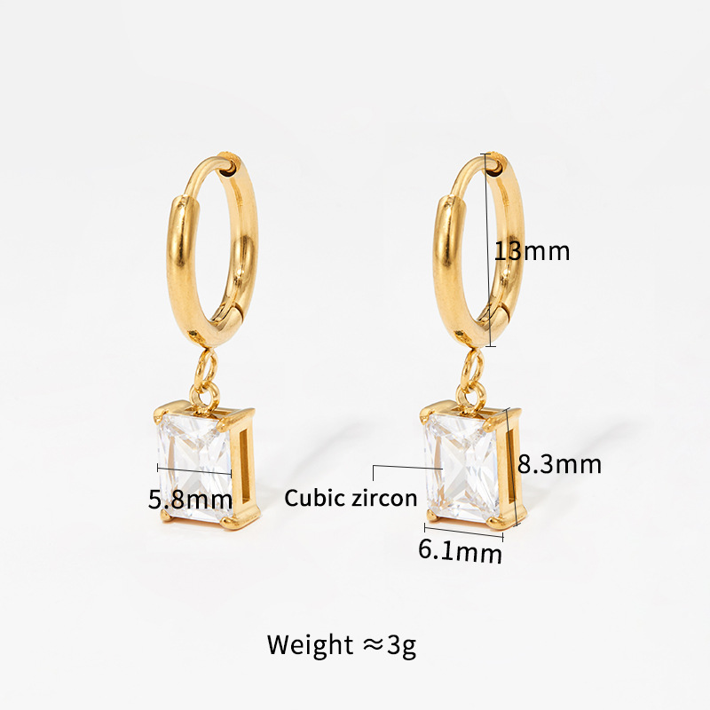 Fashion Square Stainless Steel Inlay Zircon Womenu0027S Earrings Necklace