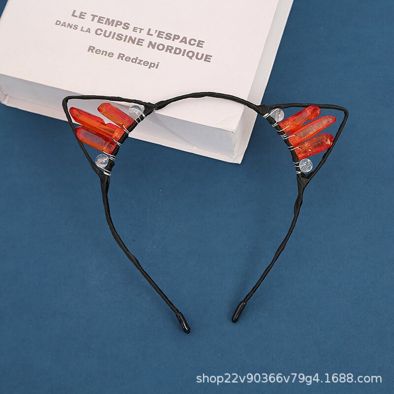 Orejas de gato diadema cristal natural Amazon Venta caliente chapado color accesorios para el cabello hecho a mano fiesta