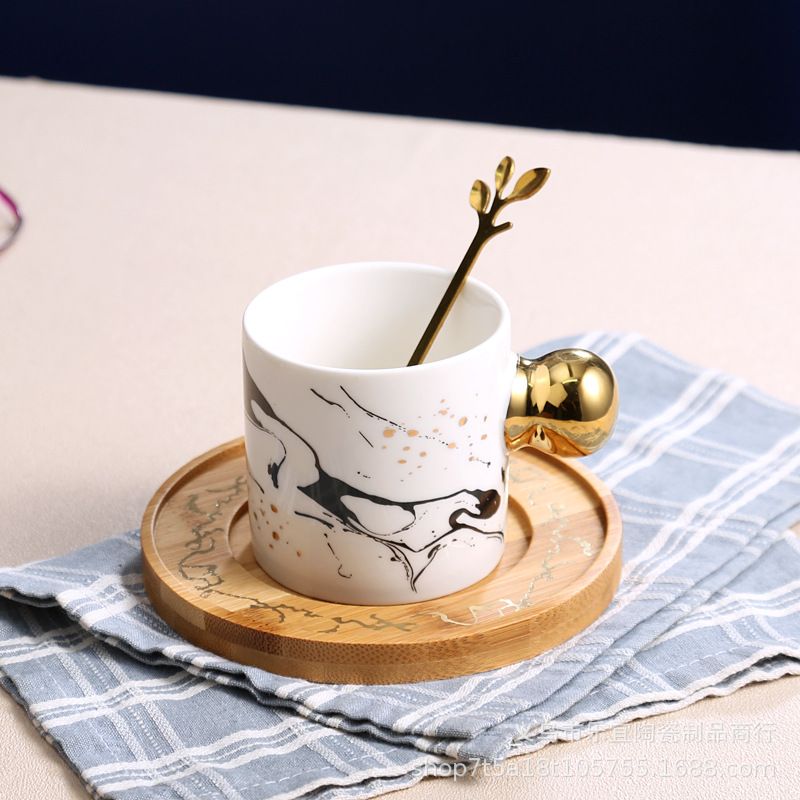 金色创意欧式陶瓷杯圆柄马克杯碟带勺碟色釉商务礼物下午茶咖啡杯详情11