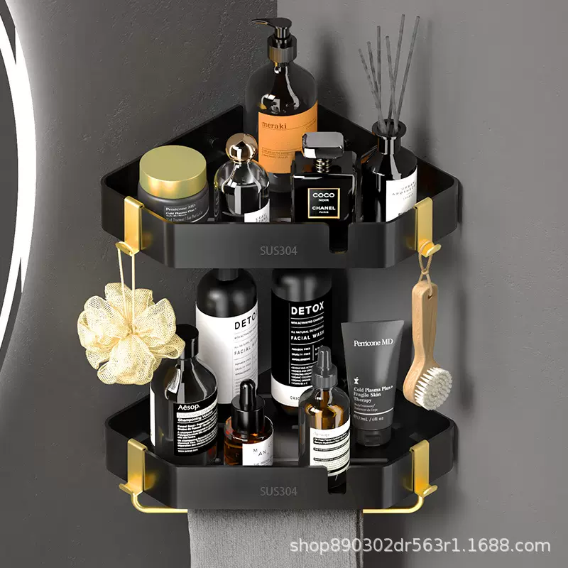 304不锈钢置物架浴室三角架厨房多功能多层收纳架免打孔卫生间架