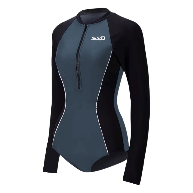 HURUN deportes buceo surf costura a rayas protección solar adelgazamiento manga larga vacaciones traje de baño de una pieza mujer conservador