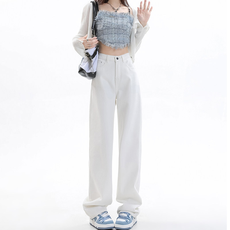 2026 여성 화이트 하이웨스트 와이드 스트레이트 데님 팬츠 키작녀 긴바지
