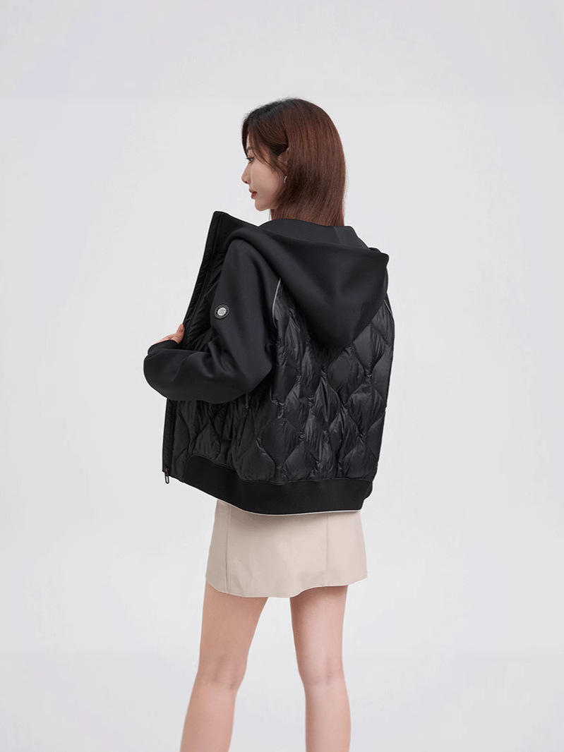 Nueva chaqueta de plumón ligera de las mujeres corta veludo de otoño y invierno moda pareja sudadera encapuchada chaqueta deportiva de moda