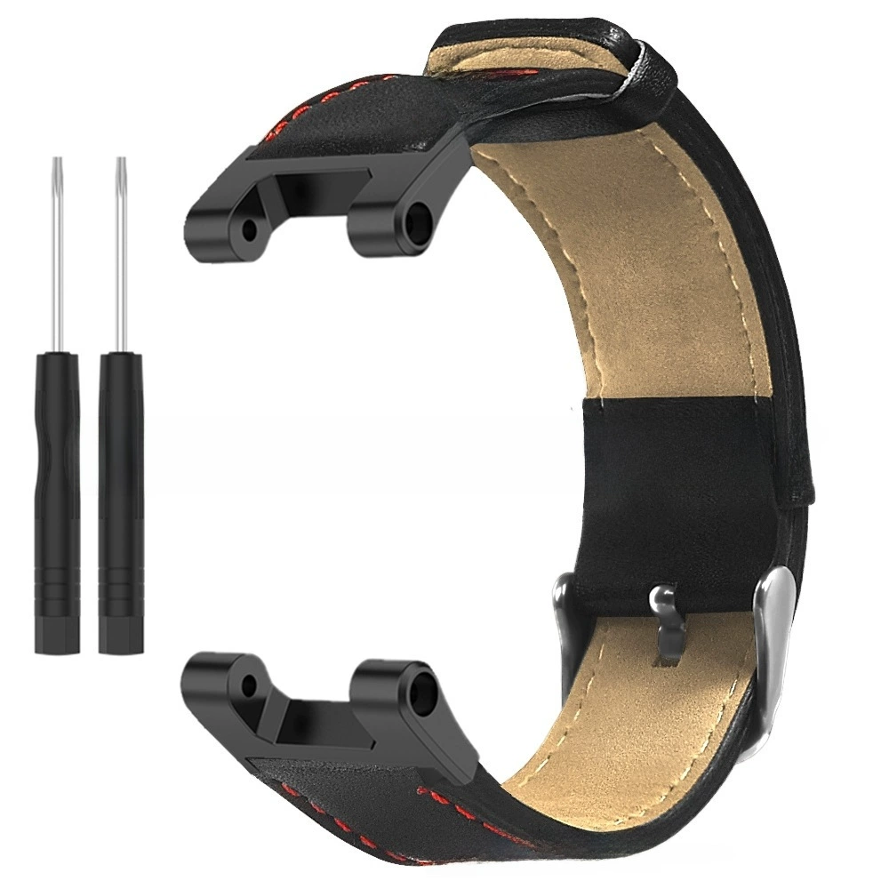 Кожаный сменный ремешок (Amazfit) T‑Rex / T‑Rex Pro, чёрный с красной прострочкой