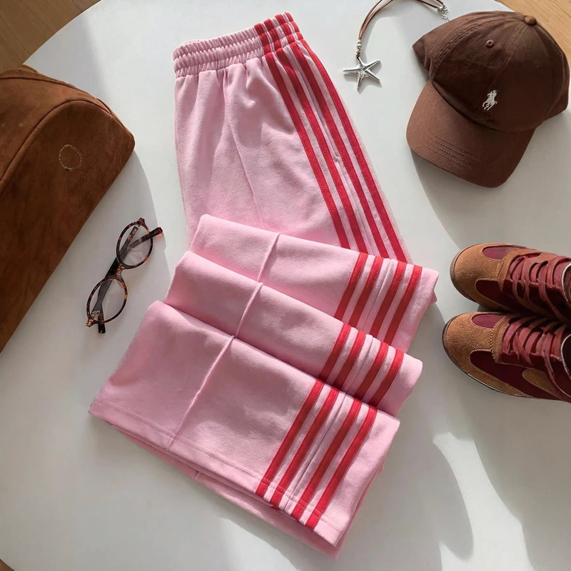 European and American Cross-Border 2026 American-Style Casual Summer New Retro Four-Stripe Elastic Waist Loose Wide-Leg Sports Pants