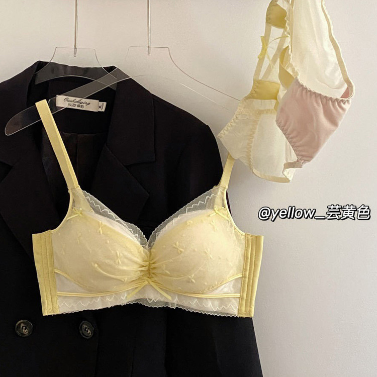 2355 Luz de lujo dulce encaje chica ropa interior las mujeres cómodo inalámbrico proteína pequeño pecho engrosado push up BRA traje