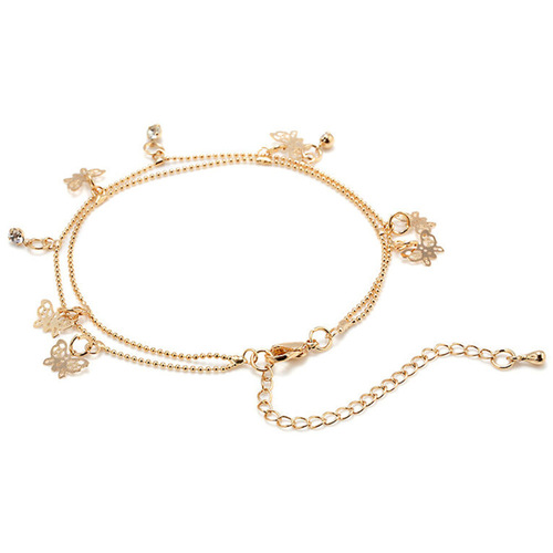 AliExpress jewelry foot jewelry European and American new hand jewelry double layer butterfly anklet fashion alloy women's anklet