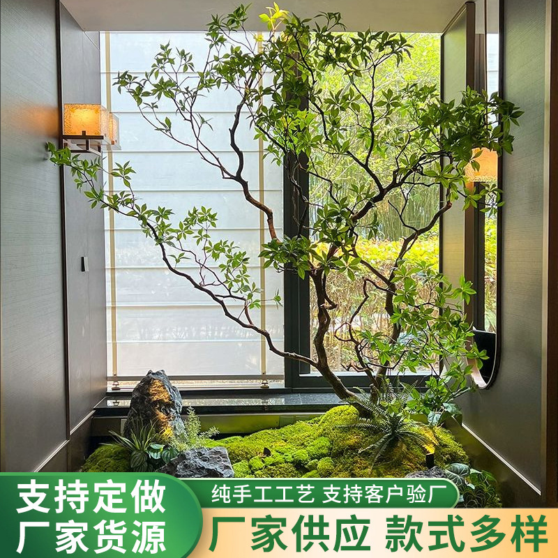 卸売馬酔った木製窓植物緑の植物造園屋内ソフト装飾シミュレーション装飾木大型人工木シンプルな風景|undefined