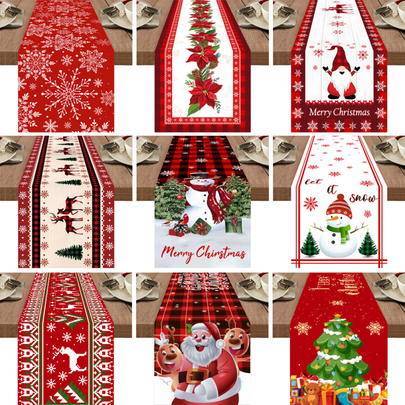 新しいクリスマステーブルクロス用品ポリエステルオックスフォード布テーブルフラグクリエイティブクリスマステーブルフラグテーブル装飾プリントフラグ|undefined