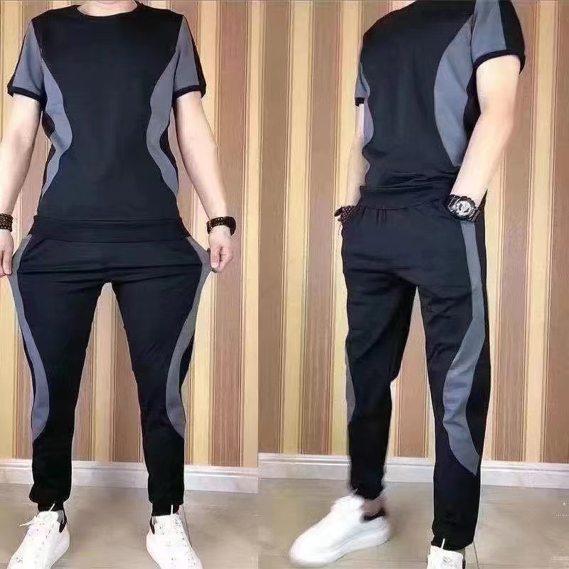 Summer Men's Short-sleeved T-shirt Ice Silk Thin 2023 New Fashion Brand Casual Suit A Set of Fashionable Ice-feeling Clothes