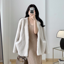 新款短二天鹅绒水貂皮草外套女中长款气质海宁显瘦整貂裘皮大衣冬