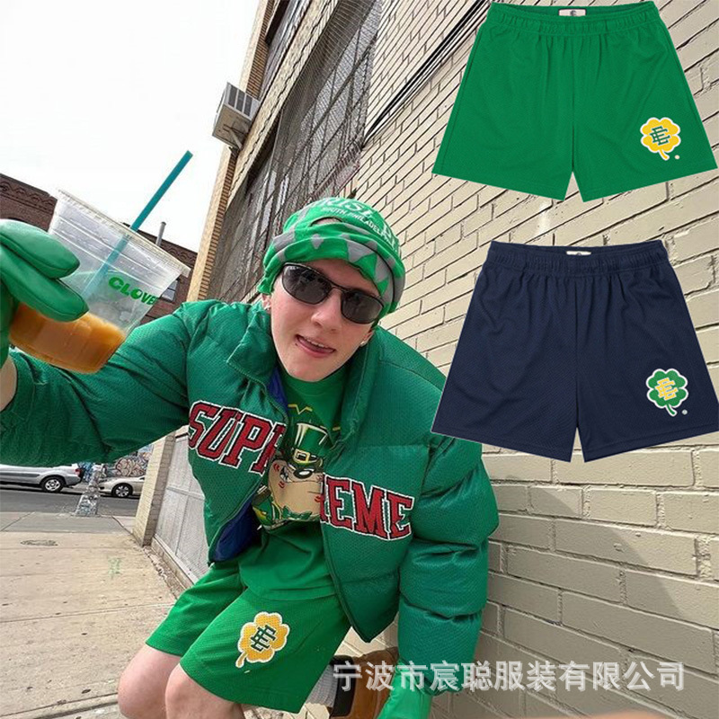 American Summer Casual Shorts Men's Four-Leaf Clover Printed Mesh Quick-Drying Material Sports Daily Fitness Basketball Pants