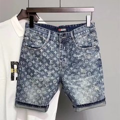 テットデニムショートパンツ男性夏ゆるいストレートパンツウエストアメリカハイストリートトレンドショートパンツ2025年ins