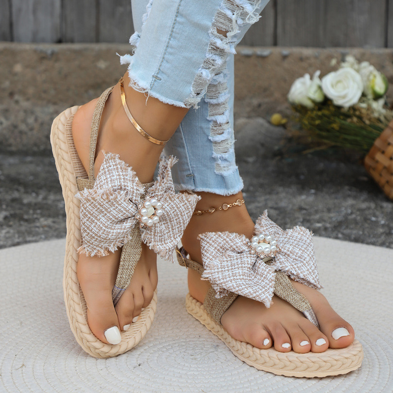 Women's Roman Style Solid Color Bowknot T-Strap Beach Sandals display picture 2